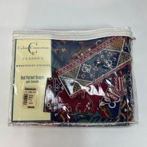 Vtg Ankara Set Rod Pocket Drapes w Tiebacks Cotton Blend 84 x 84" Dark Turkish